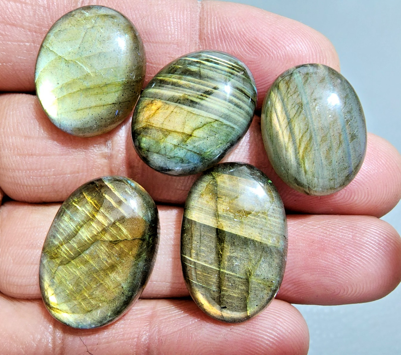Natural Labradorite Oval Cabochon Lot 5 Pcs Flashy Loose Gemstone 24-21 MM Size