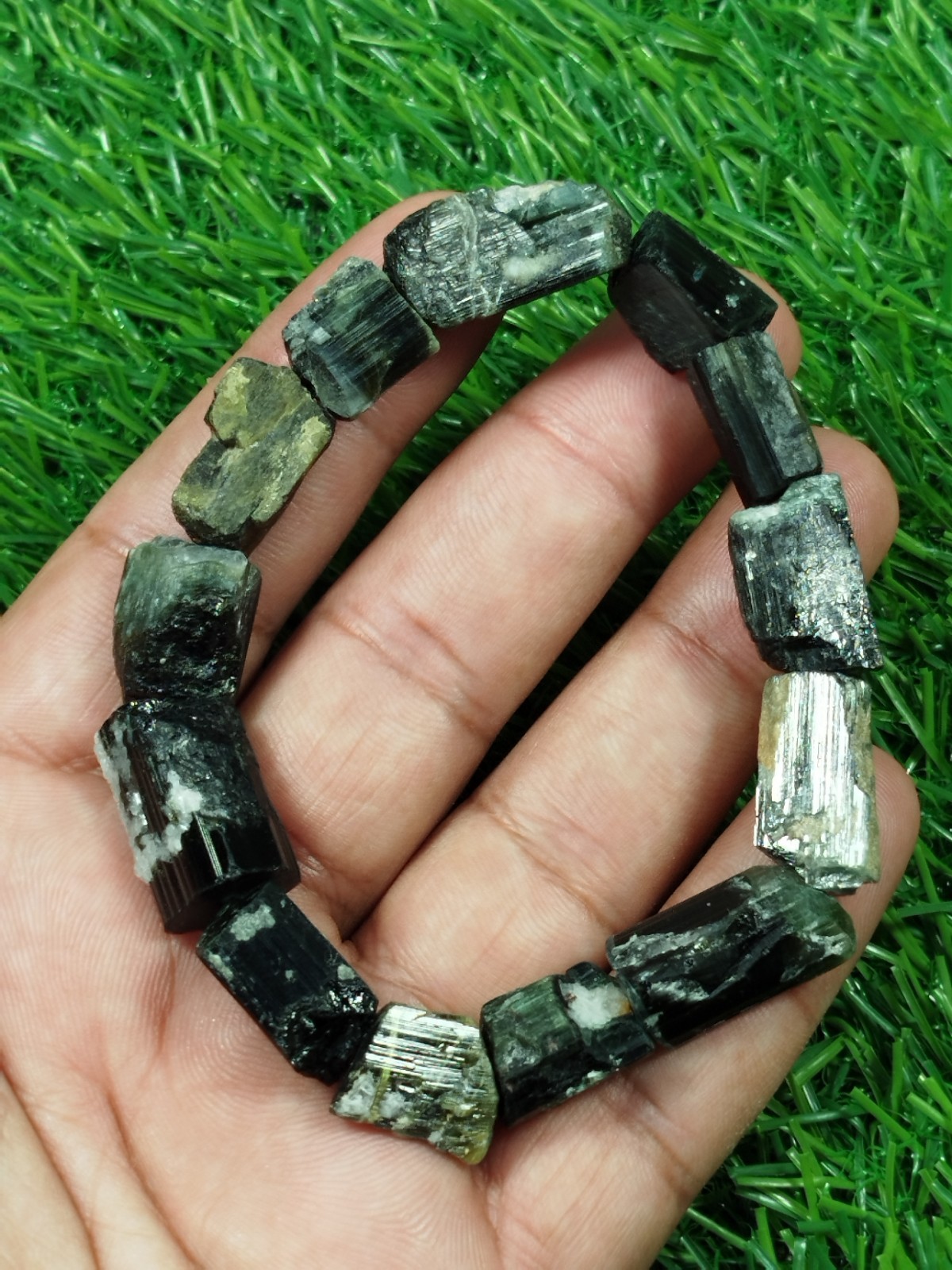 52 Grams Green Cap Tourmaline Stackable Bracelet From Skardu Pakistan