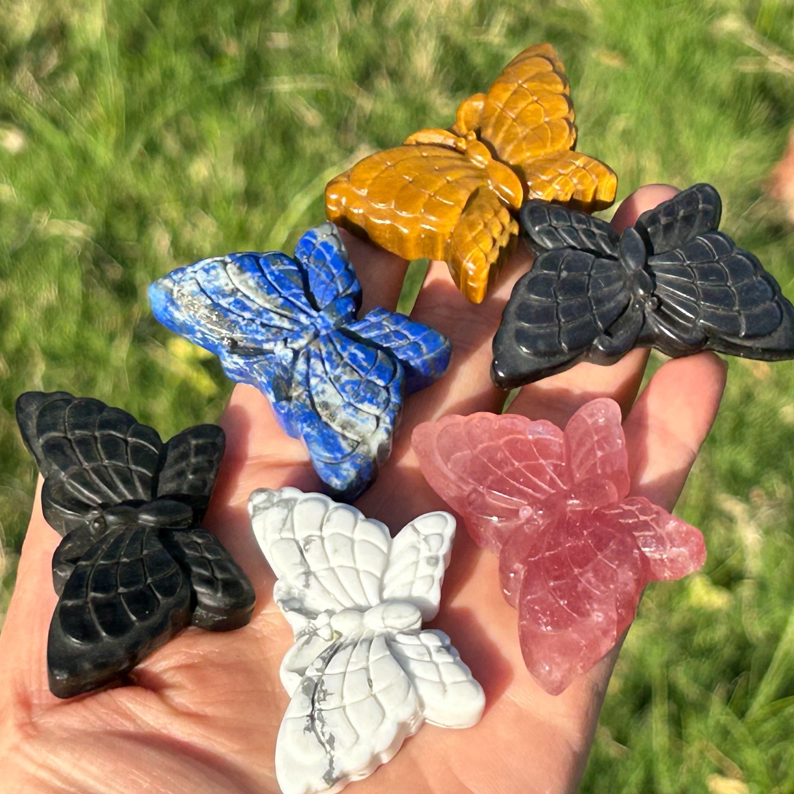 10pcs Mix Natural Quartz Crystal Butterfly Skull Carved Crystal Skull Reiki 1.8″