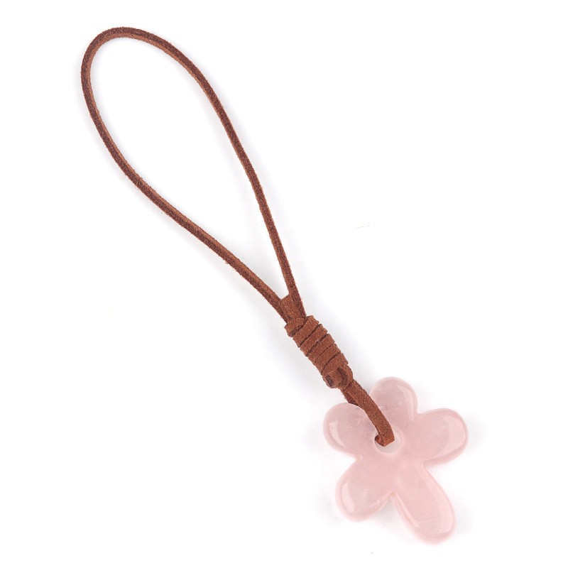 Crystal Agate 5-Petal Flower Pendant DIY Stone Carving Craft Decor Gift