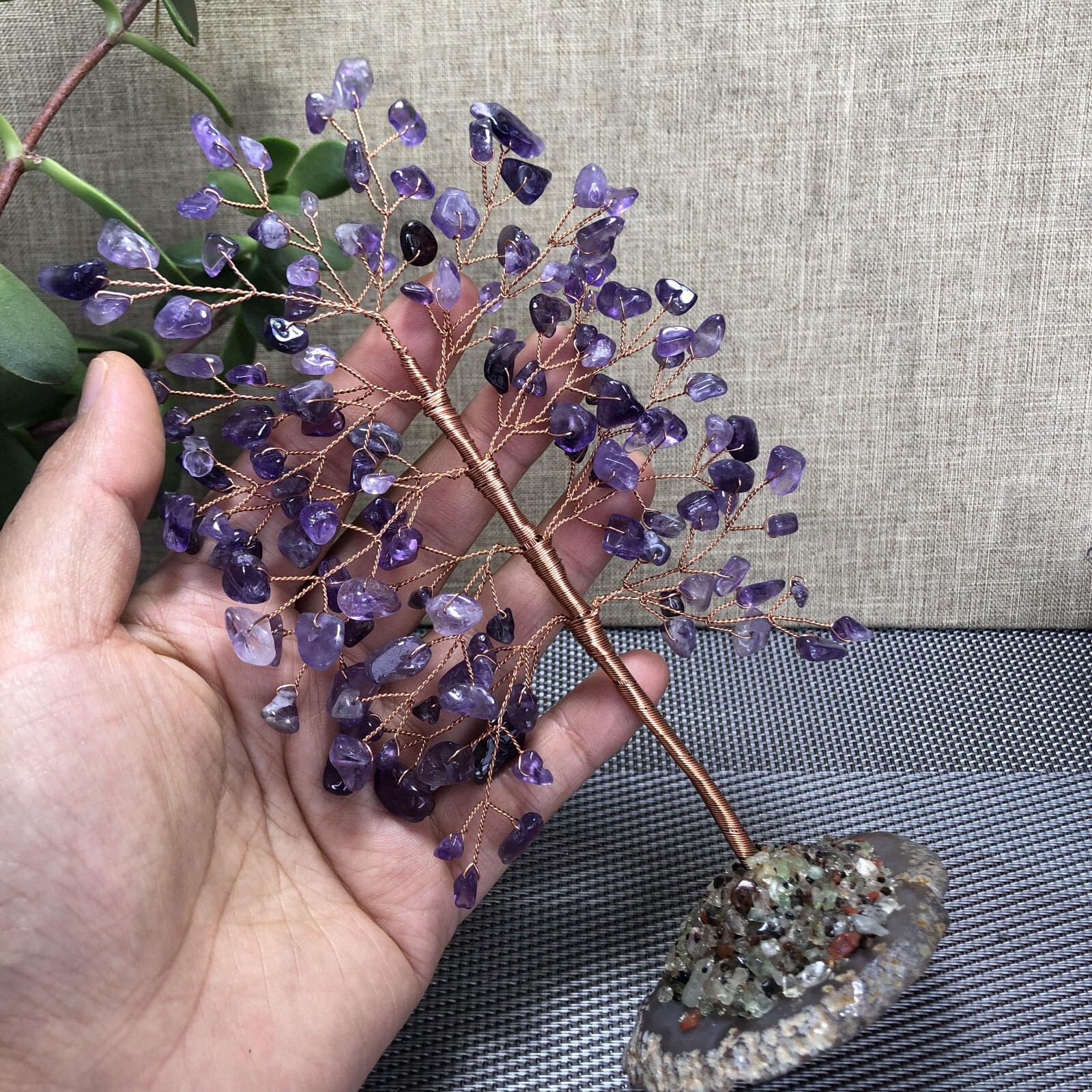 Natural beautiful crystal hand woven tree home decoration gift Dream Amethyst 18