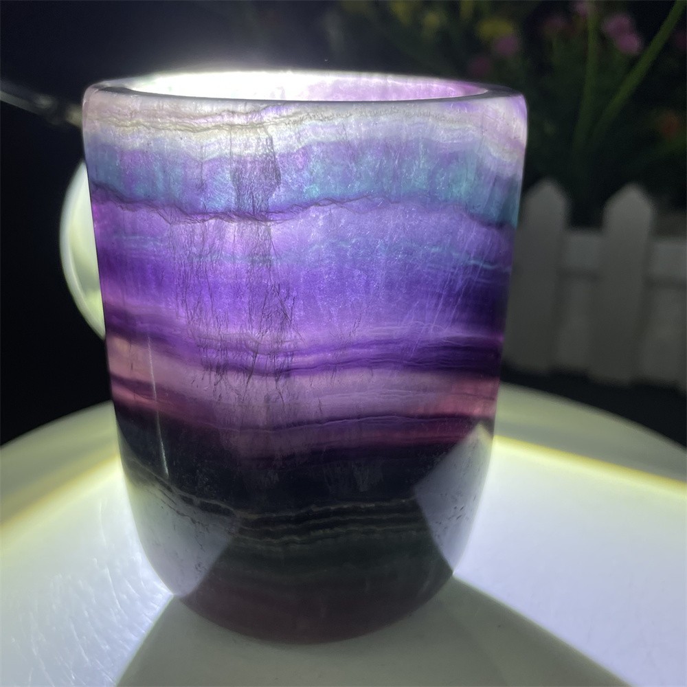 1LB 3.1″ Natural A++Rainbow Fluorite Cup Carved Crystal Reiki Quartz Heal Energy