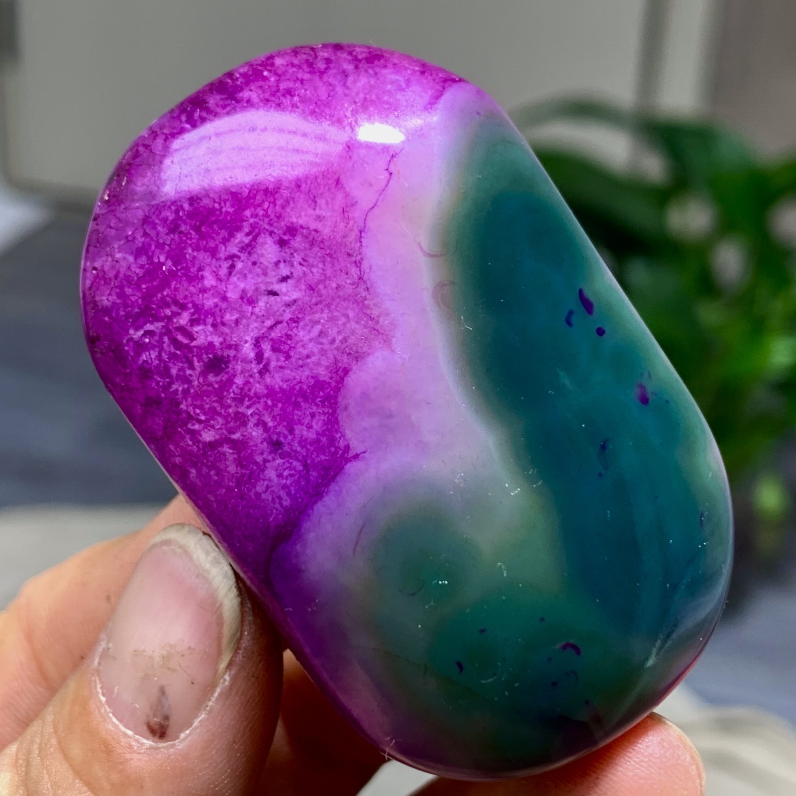 85G Natural colorful agate stripe Crystal mineral oval-shaped form*