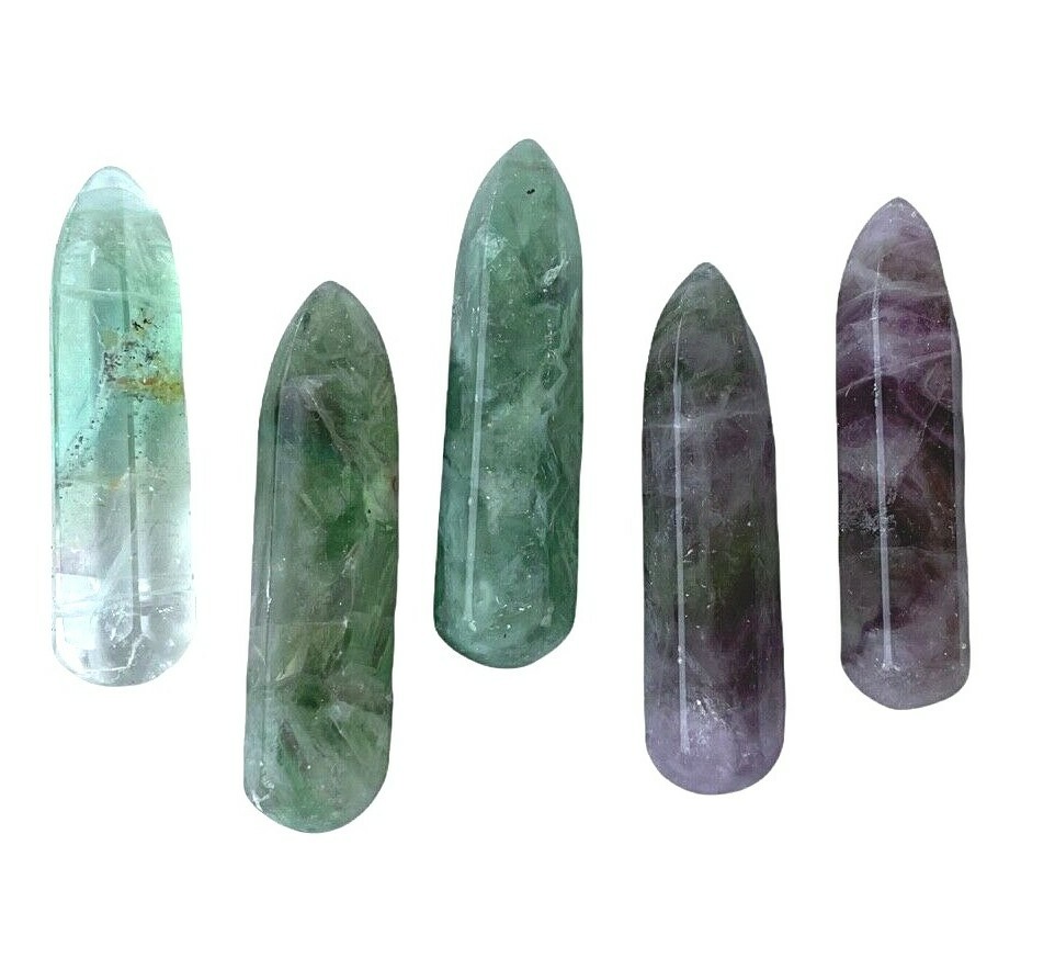 1x Fluorite Wand Generator Point 2inch Green Purple Reiki Healing Crystal