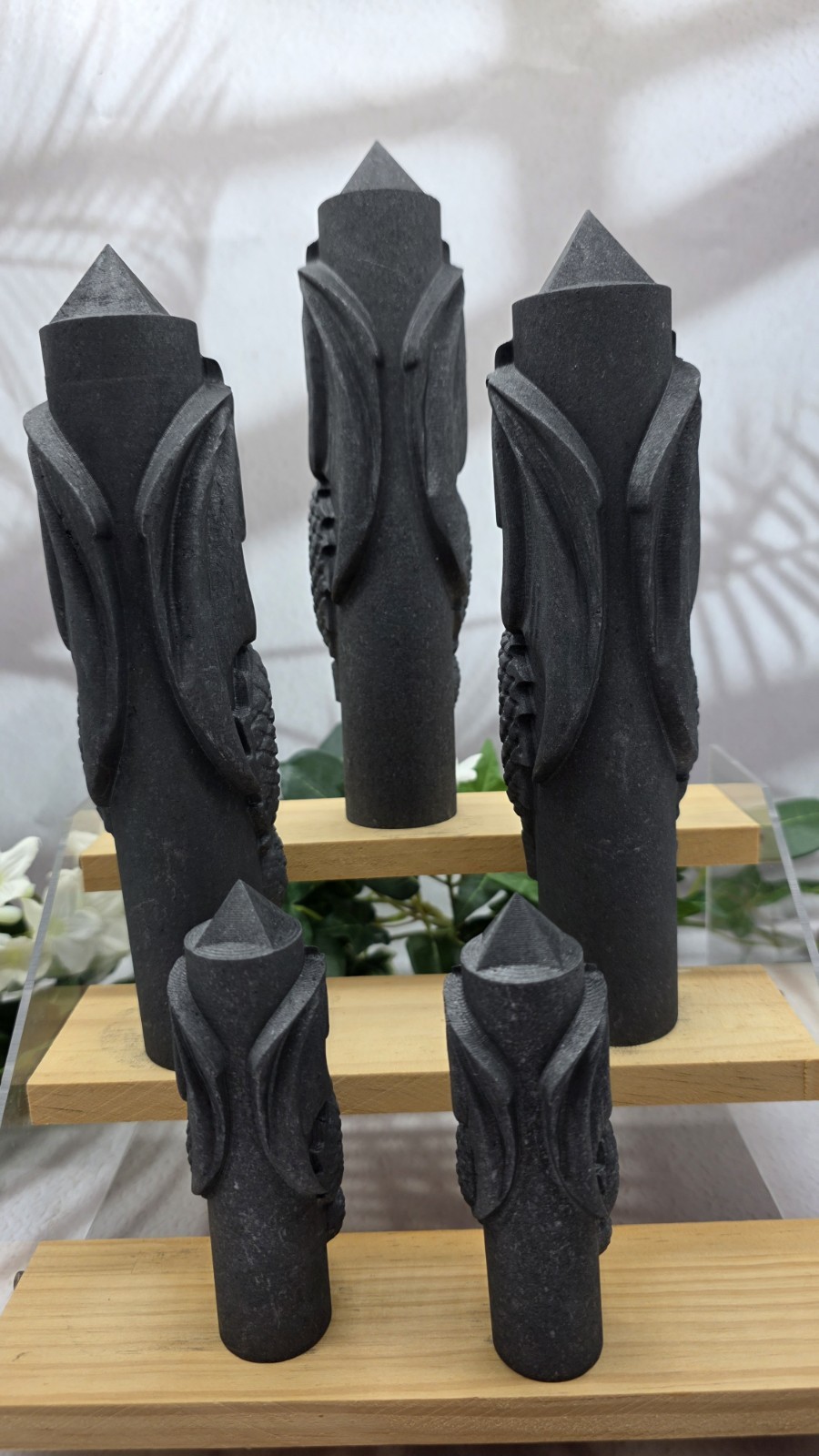 Shungite Dragon Towers Lot of 5 Hand Carved Dragon Obelisks, Protection Groundin