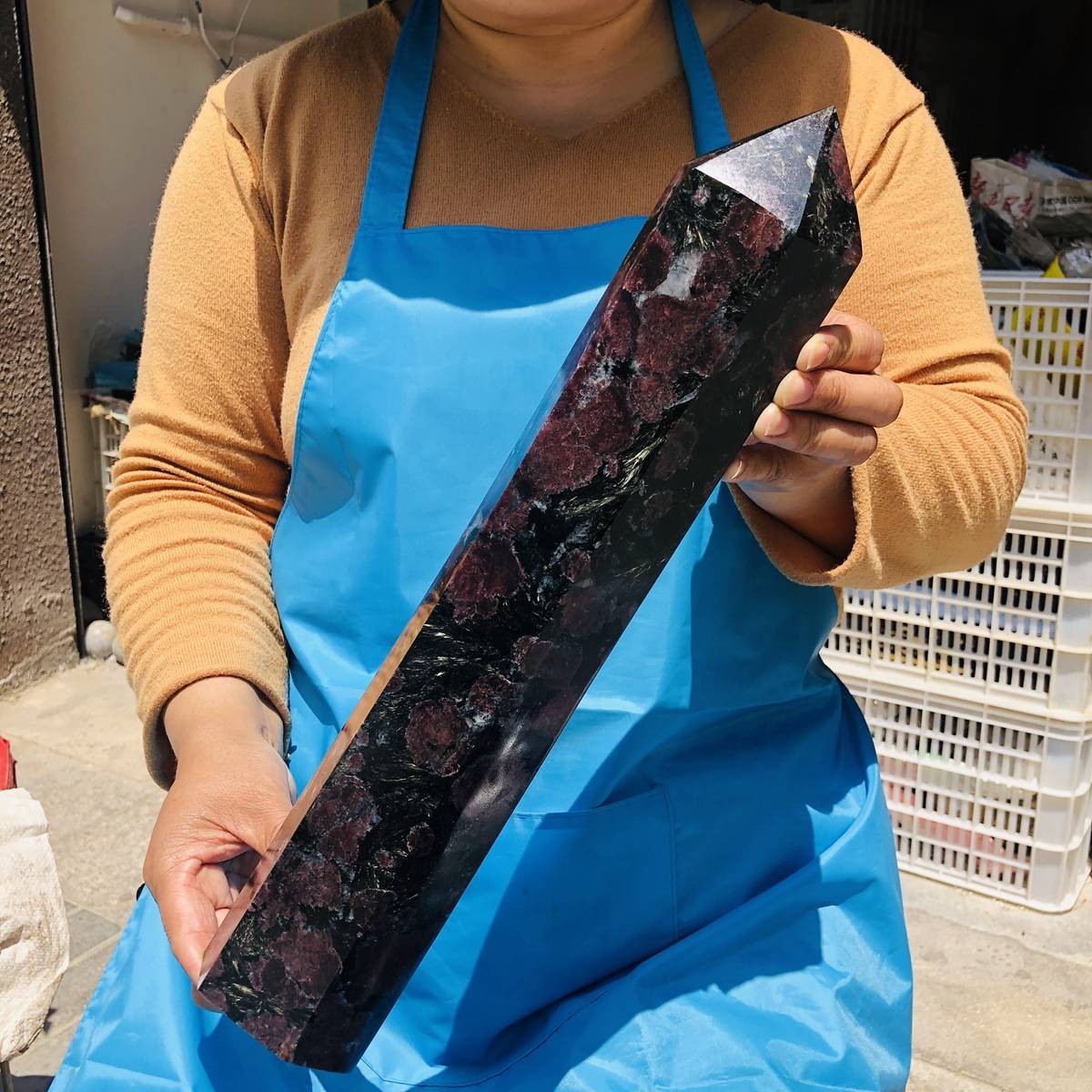 7.77LB Natural garnet crystal obelisk quartz crystal energy column Reiki healing