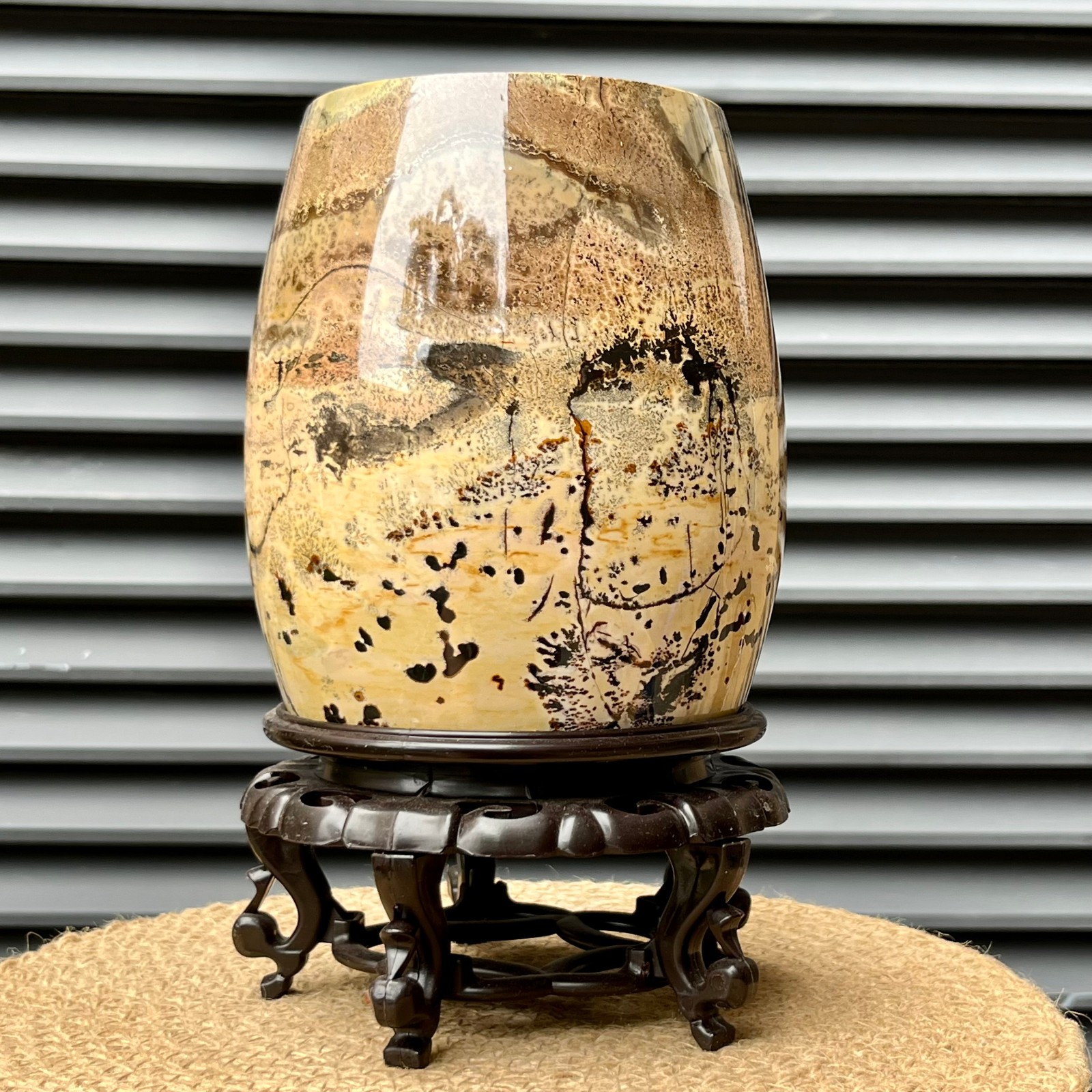 Polished Landscape Stone Vase Brush Pot Crystal Mineral Home Office Decor
