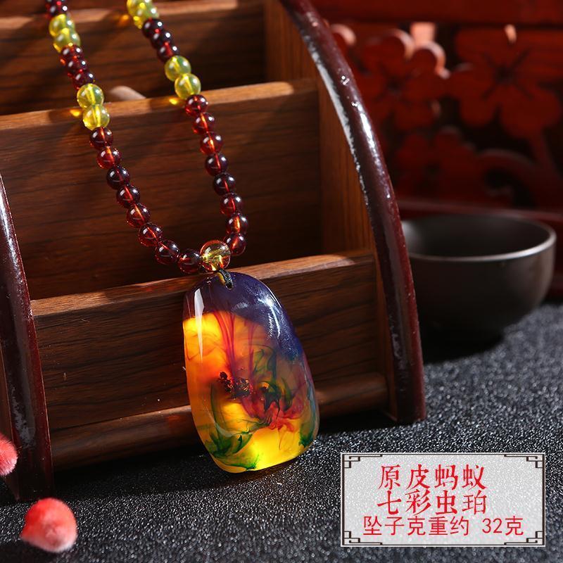 Natural Amber Insect Pendant Fossil Necklace Handmade Ethnic Style Unisex