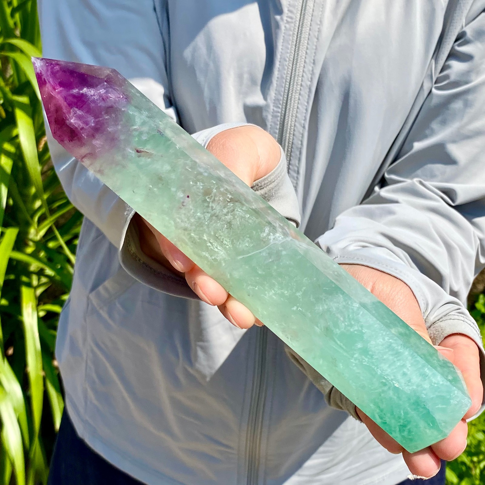 1.39LB Natural Fluorite Crystal Column Magic Wand Obelisk Point Earth Healing