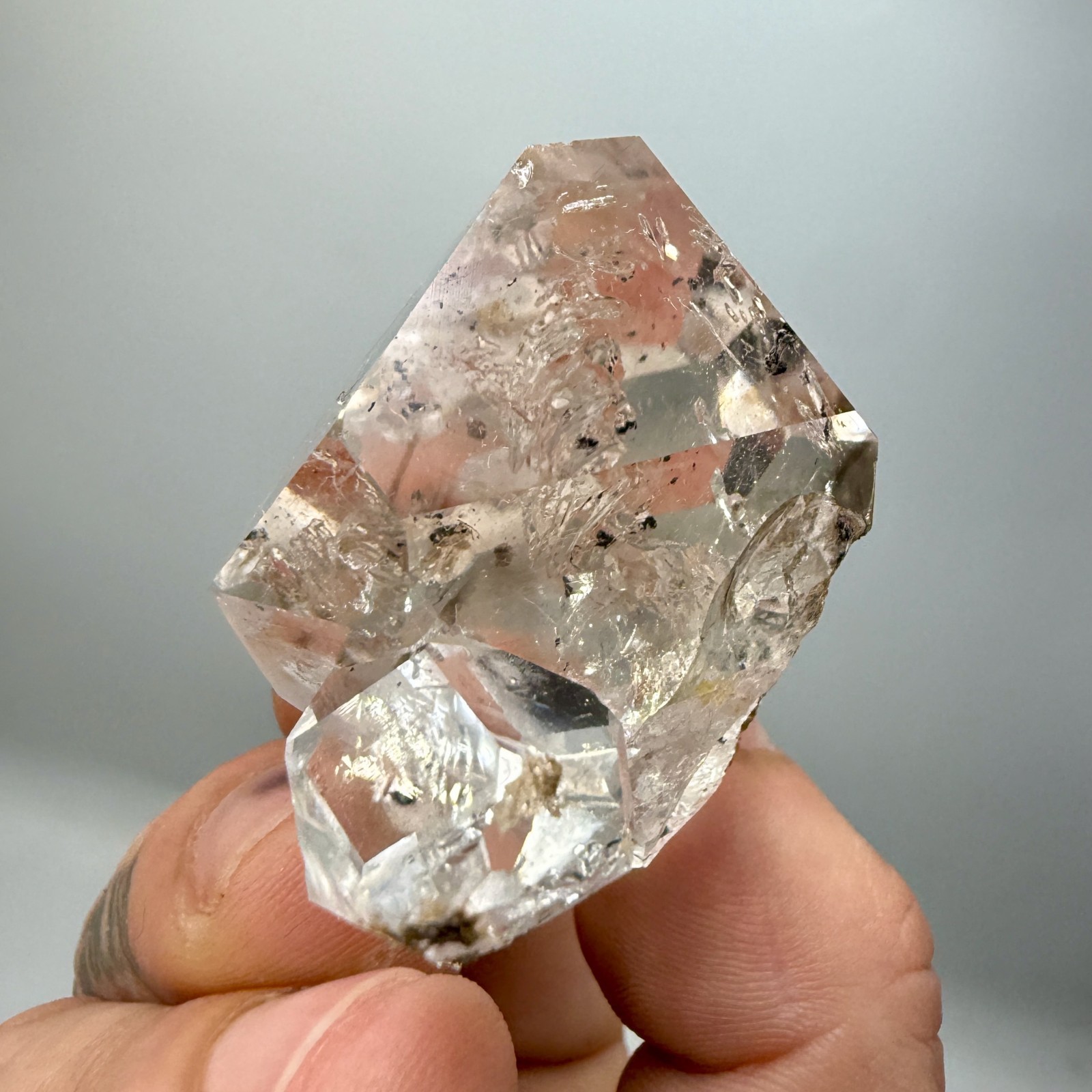 Enhydro Herkimer Diamond Gem Cluster w/ Moving Gas Bubble, Light Smoky Phantoms