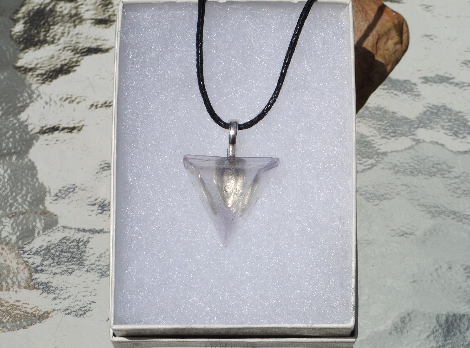 Purple Clear Fluorite Raw Rough Triangle Free Form Crystal Pendant Necklace