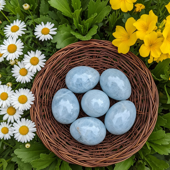 Natural Celestite Egg Palm Stone Angelic Healing Crystal Sphere Mineral Specimen