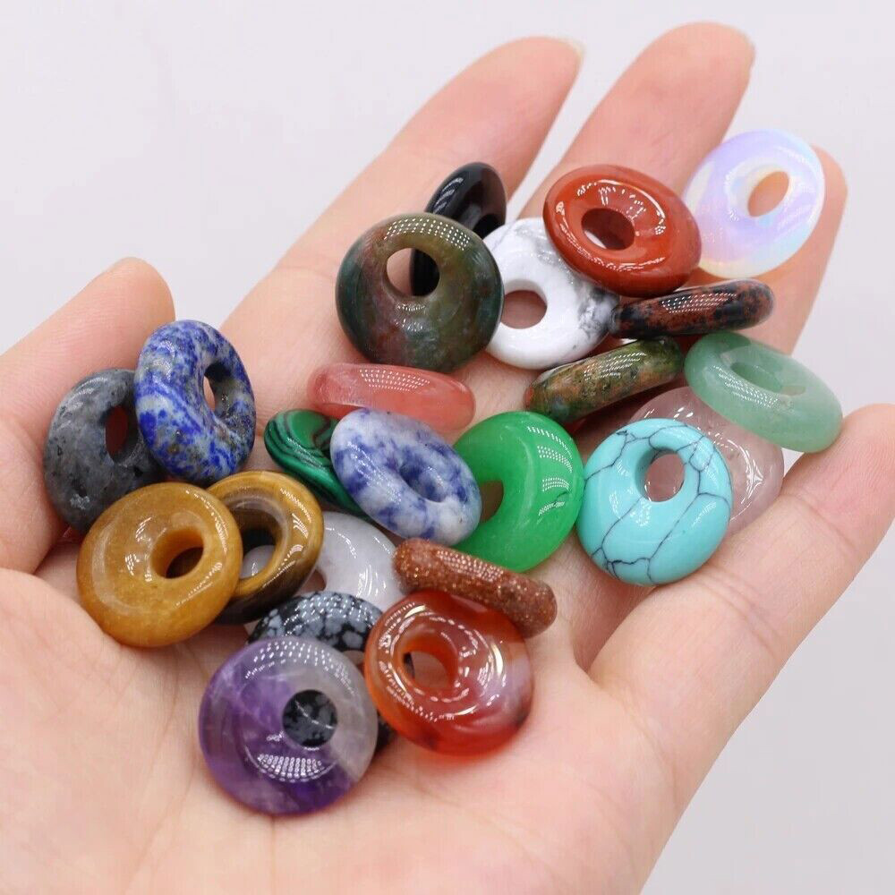 18mm Natural Crystal Hole Donut Peace Buckle Beads Gemstone Chakra DIY Jewelry