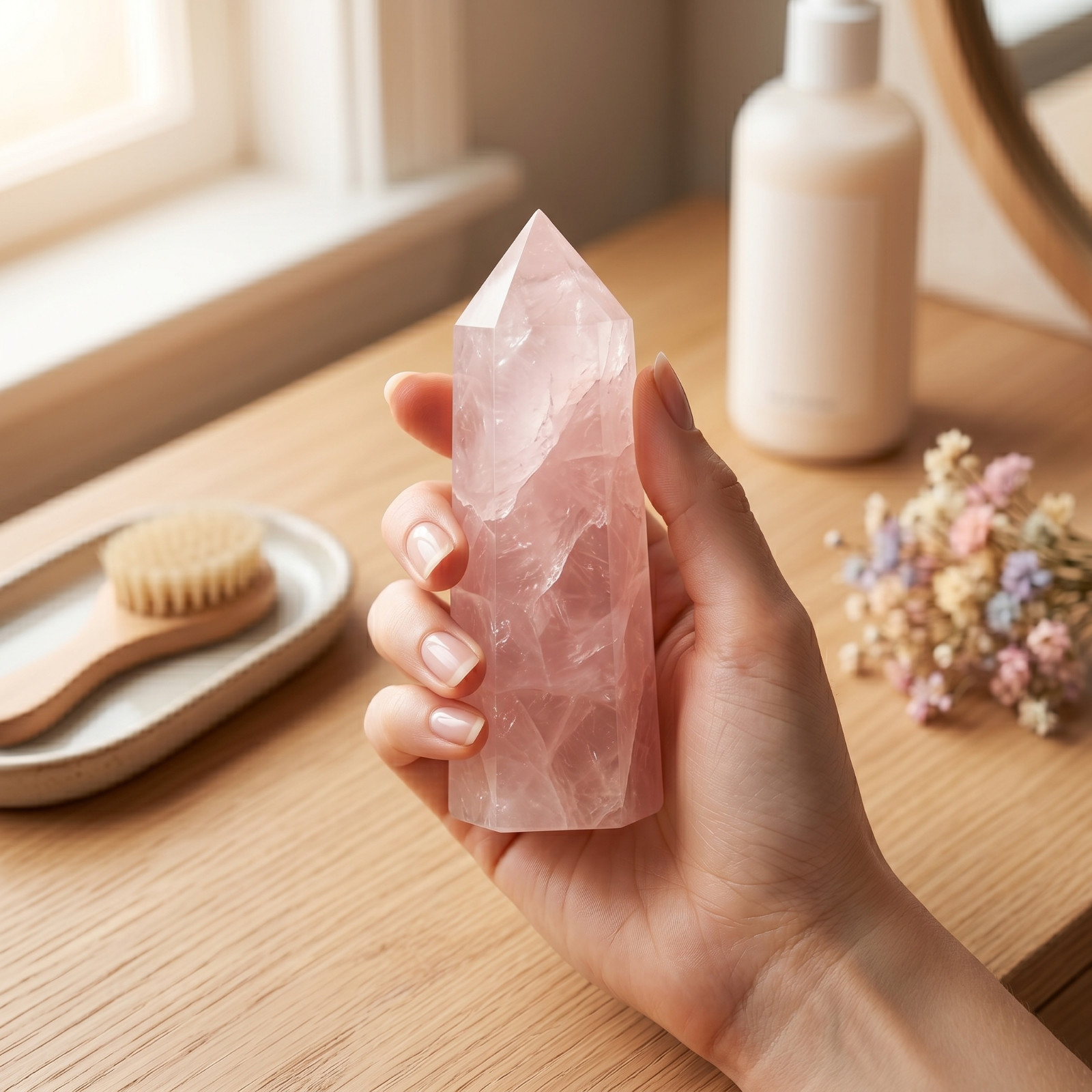 Rose Quartz Crystal Point Tower Genuine Pink Stone Obelisk For Love Self-Care 3″