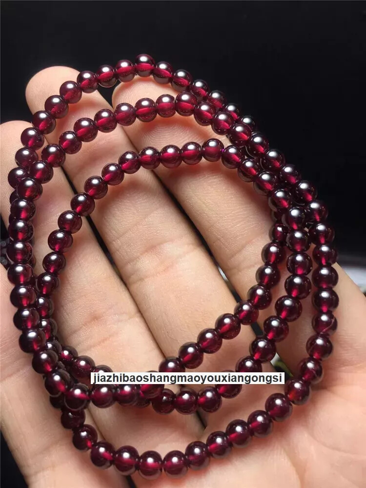 3.5mm 3 Row Natural Wine Red Garnet Quartz Crystal Round Beads Bracelet