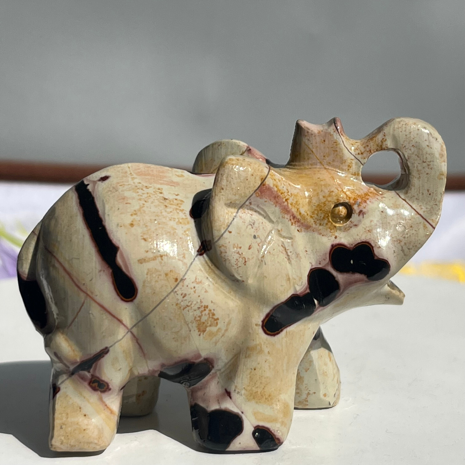 Natural Traditional Chinese painting of Elephant Carved Quartz Crystal Healing