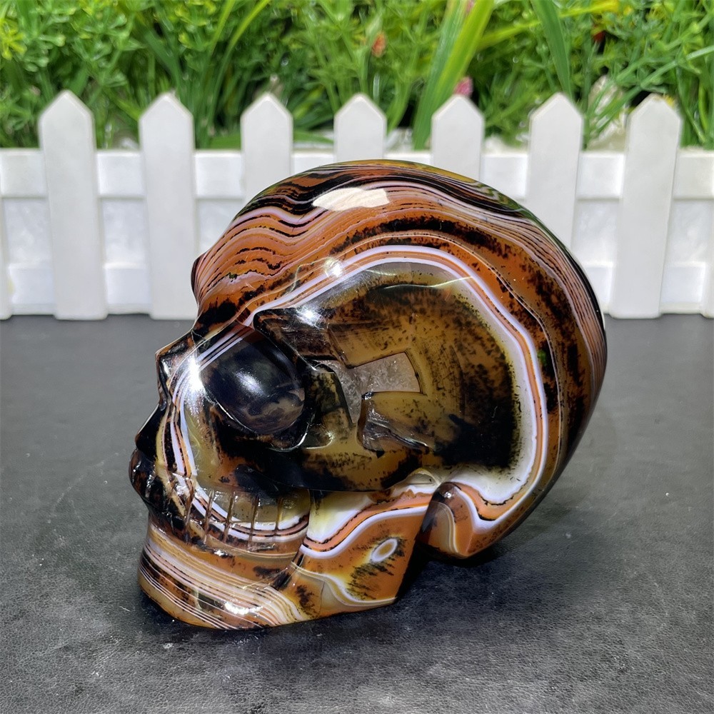 1.7LB 3.7″ A++Flower Sardonyx Agate Skull Crystal Quartz Mineral Decor Carved