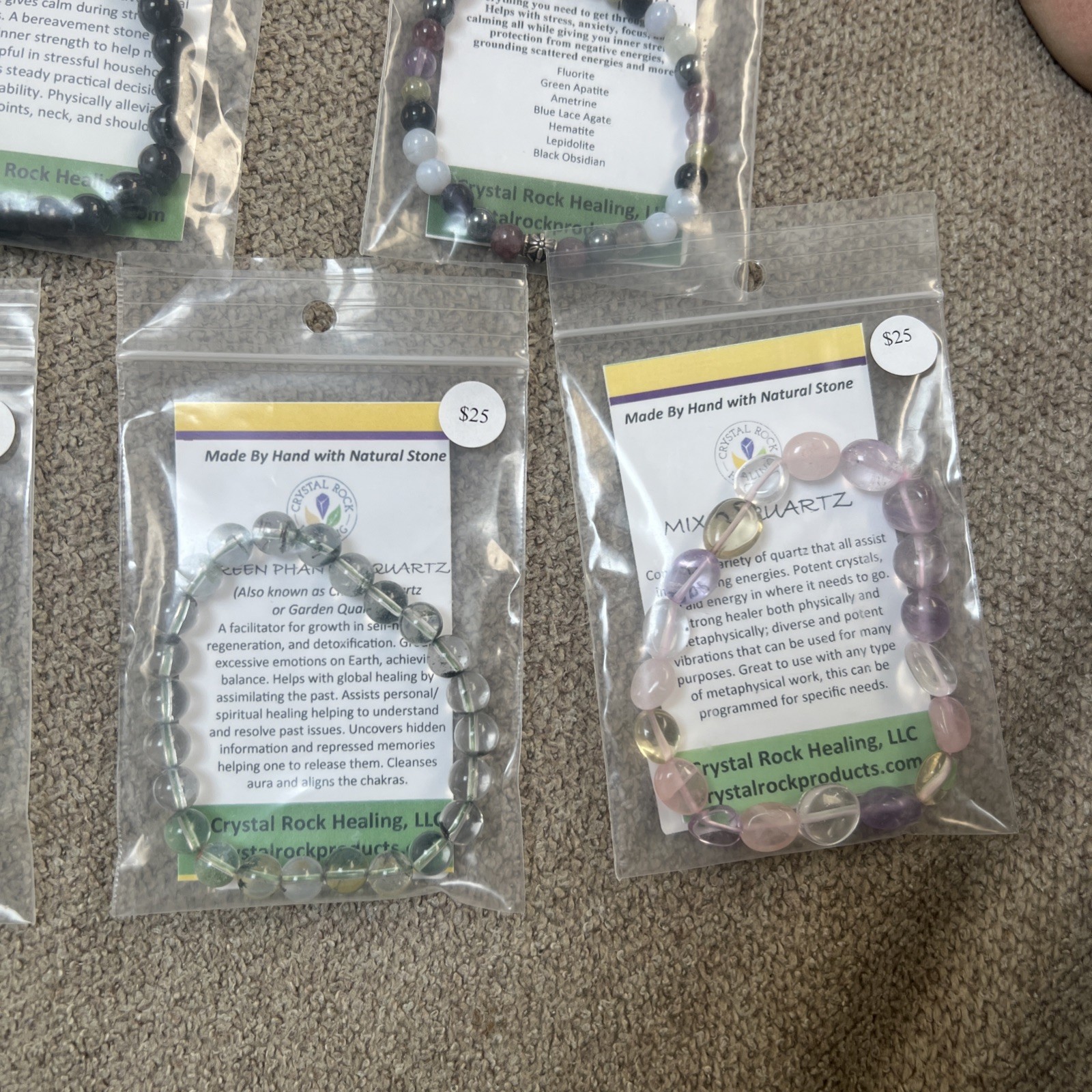 Fluorite Prehnite Quartz Jasper Etc Bracelet Lot (7) Adjustable Free Shipping