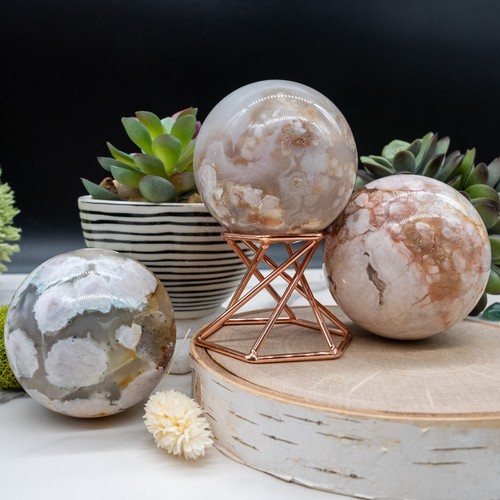 Flower Agate Crystal Sphere Spiritual Healing Stone Ball Altar Pink Amethyst Art