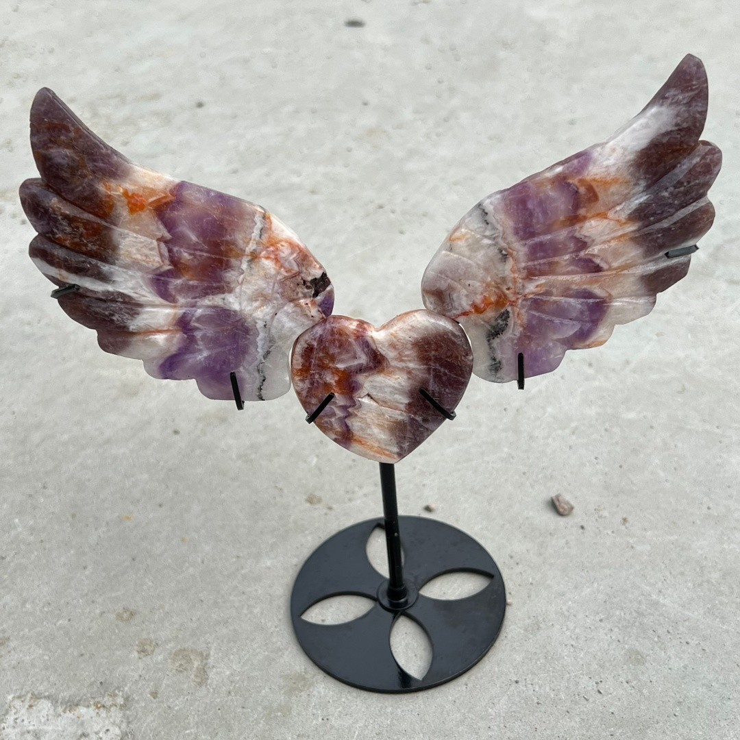 Natural Dreamy Amethyst Angel of Love wings skull quartz crystal Random+ Stand