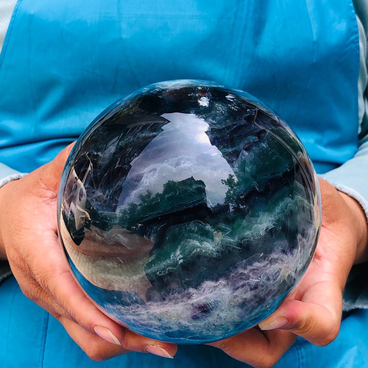 6.42LB Natural rainbow fluorite sphere quartz crystal polished ball healing