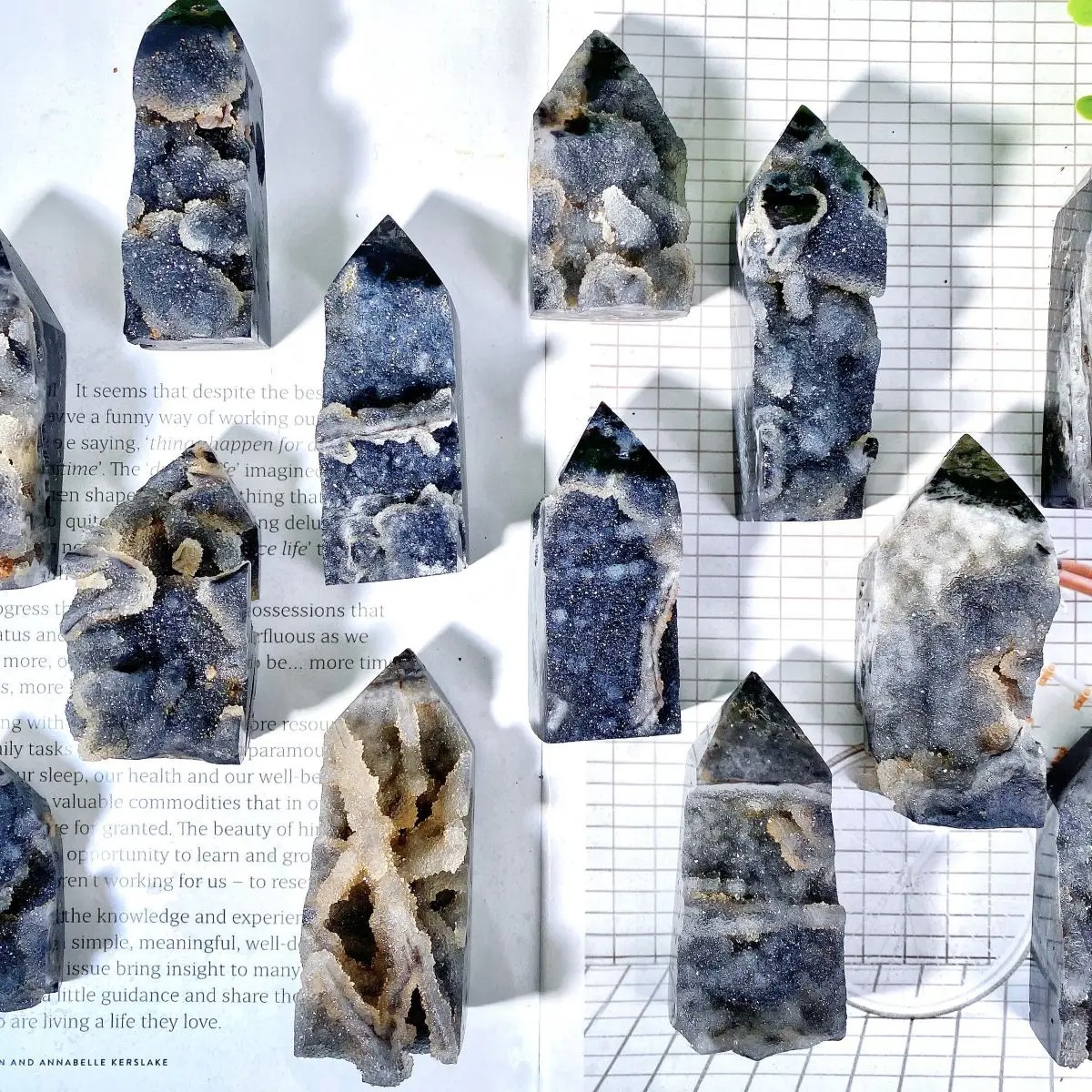 Rare Black Sphalerite Point Natural Geode Tower Specimen Home Decor Art 3-3.5″