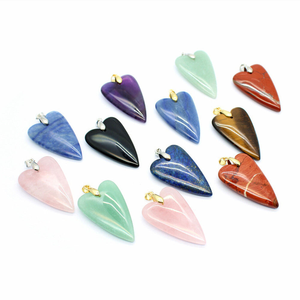 Chakra Natural Crystal Heart Stones Quartz Pendant Jewelry Gifts Healing Reiki