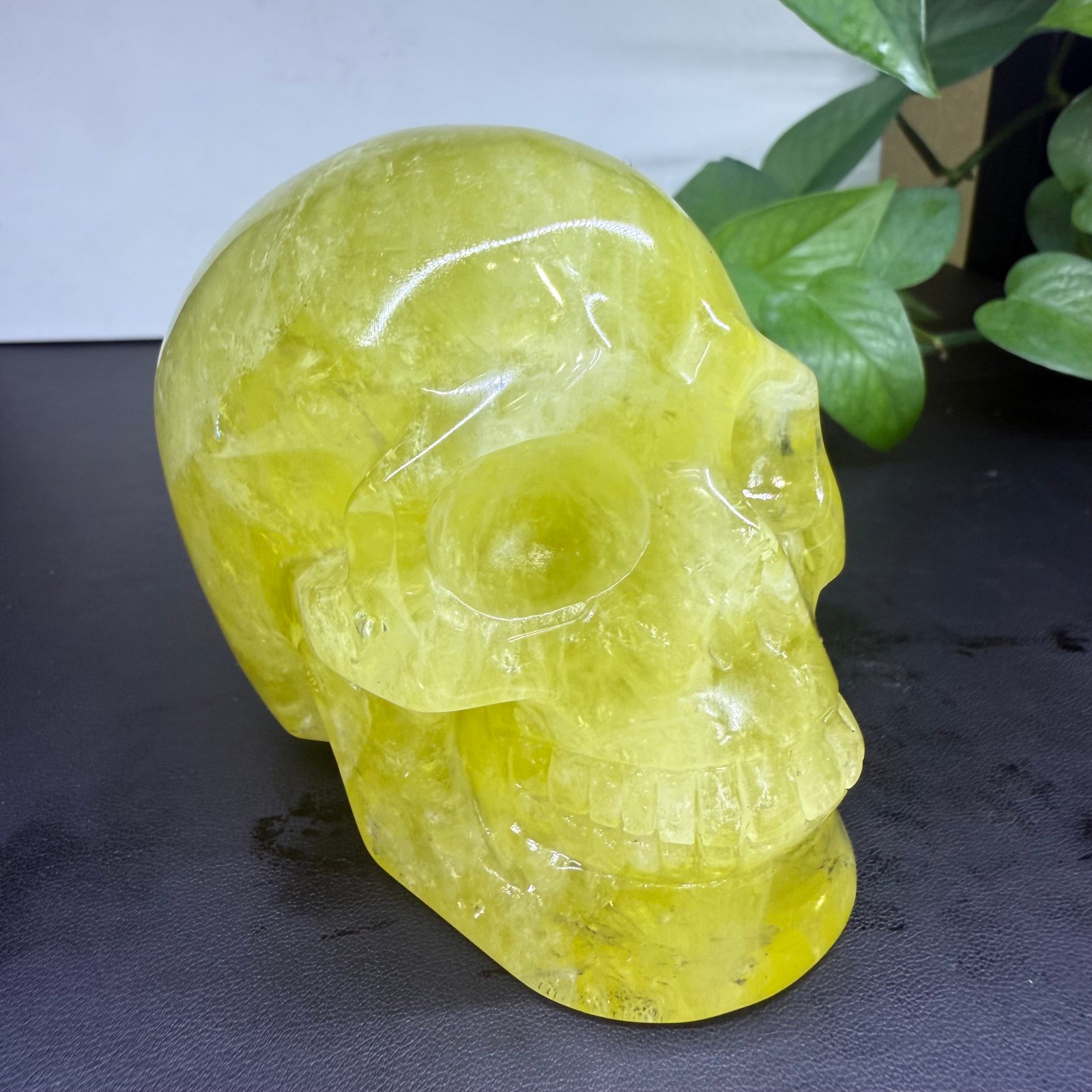 1.7LB Natural citrine skull hand carved Quartz Crystal Reiki Healing