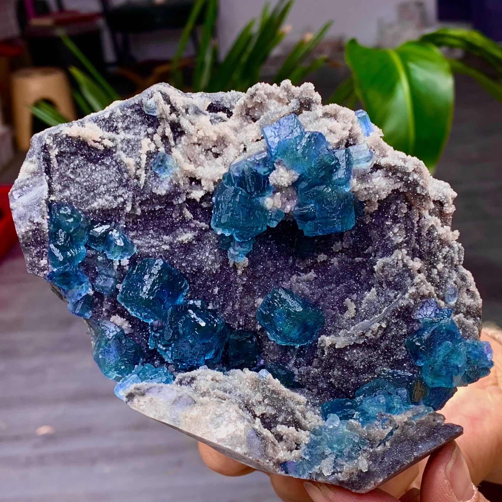 1.36LB Natural transparent purple cubic fluorite mineral sample Inner Mongolia