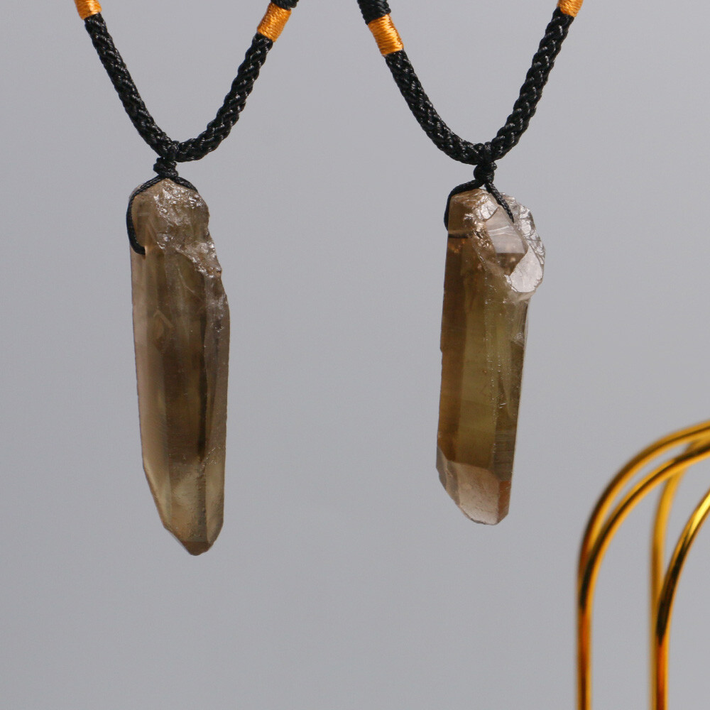 1PC Natural Irregular Smokey Quartz Necklace Crystal Pendant Stone Reiki Healing