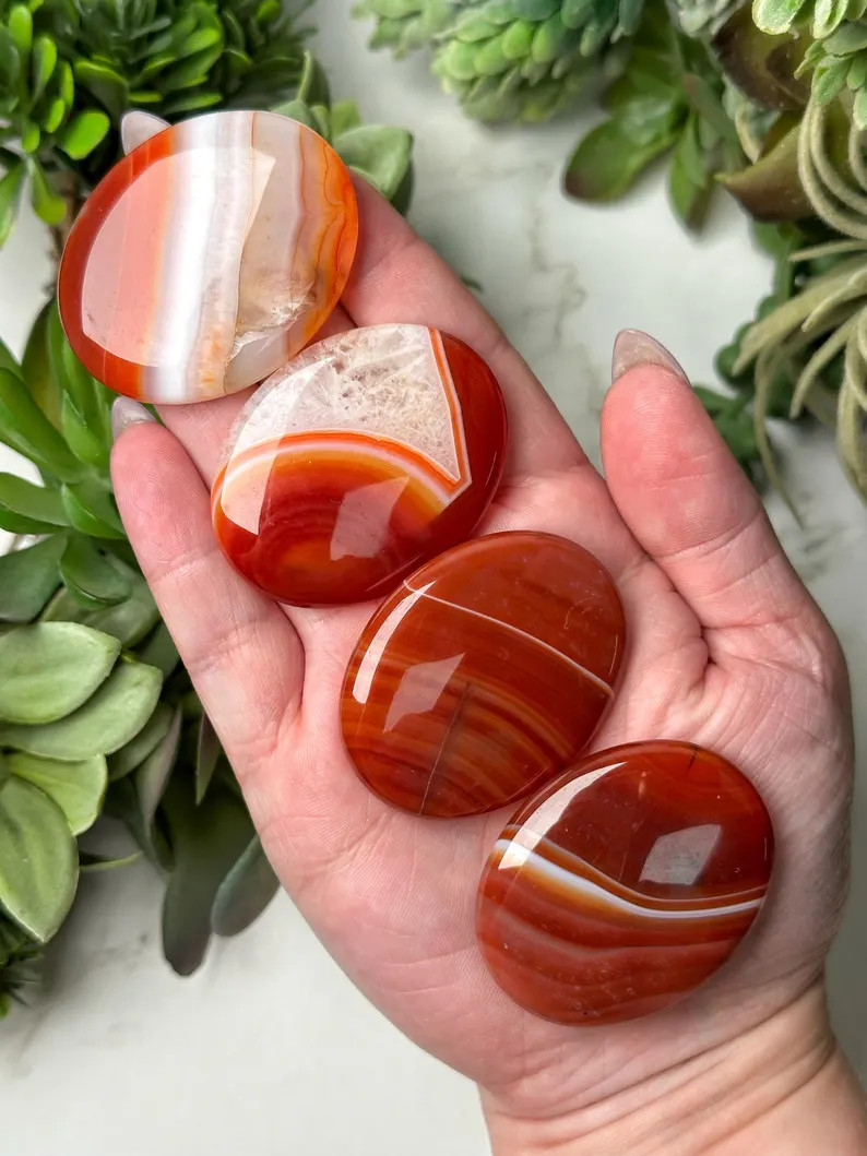 3PCS Natural Carnelian Worry Stones Healing Crystal Palm Polished Gemstone Set