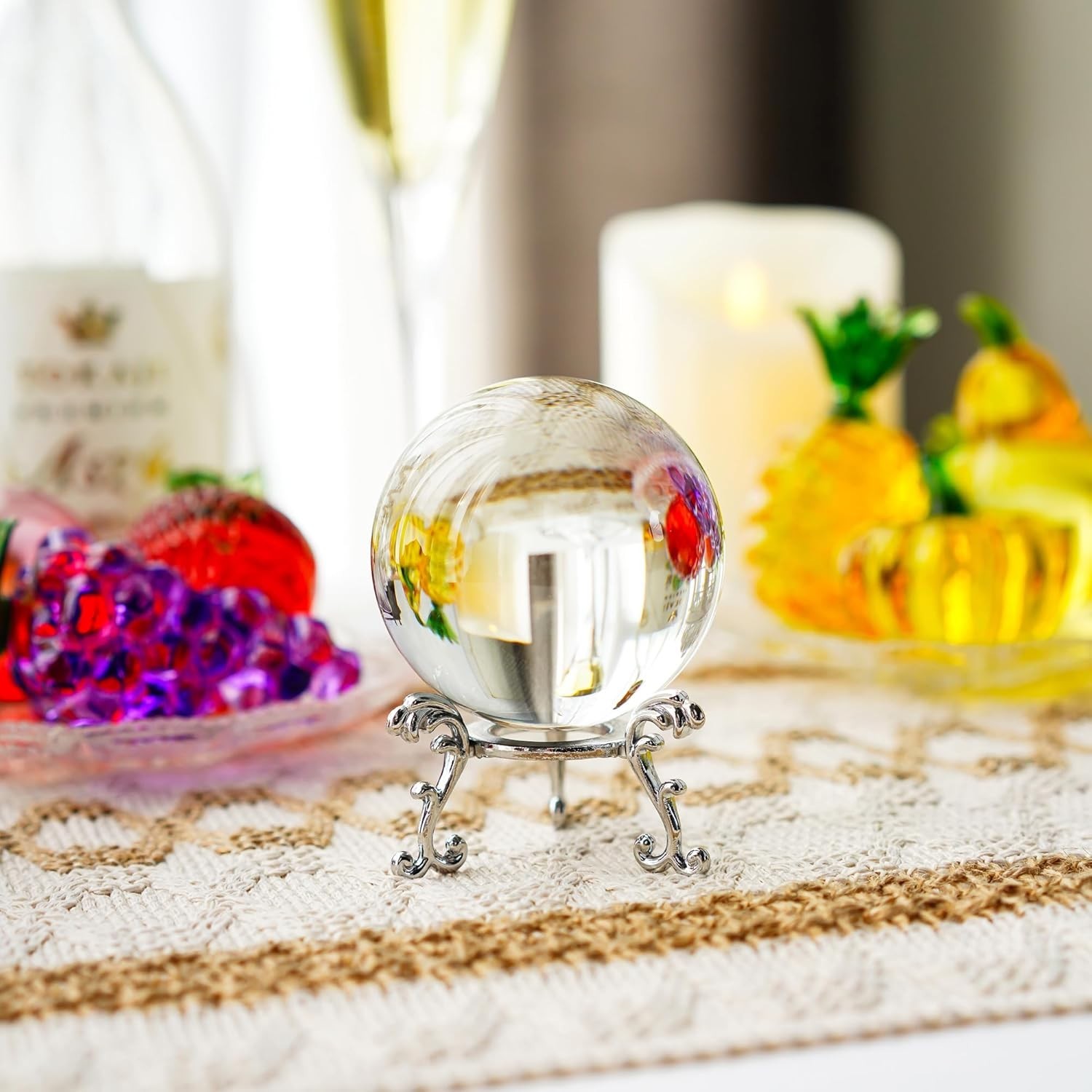 2.3in Sparkling Clear Crystal Ball with Stand 60mm Handcrafted Photography Pr…