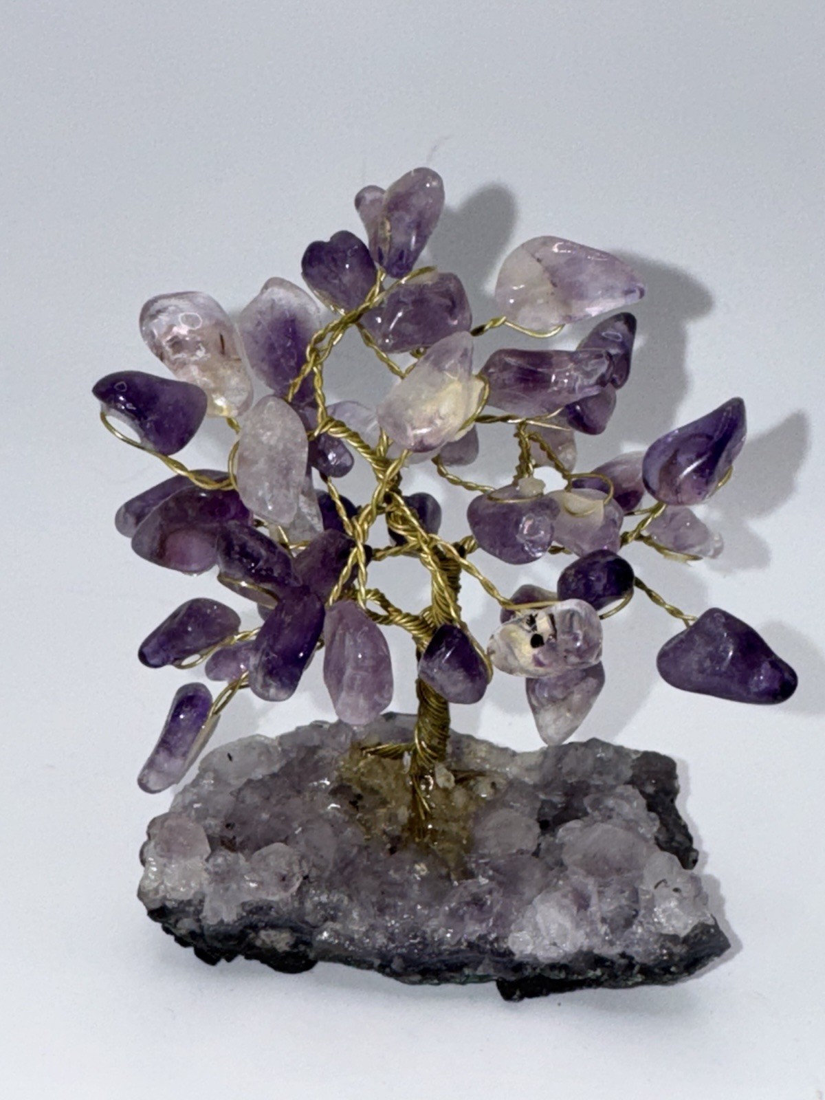 Natural Amethyst Crystal Tumbled Stone Tree of Life Ornament Reiki Healing Money
