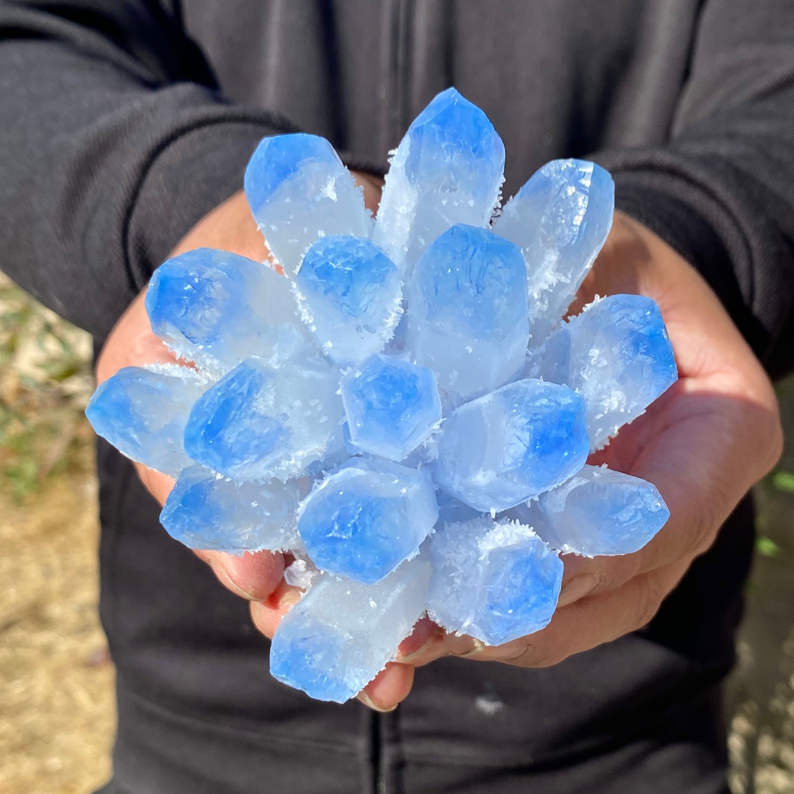 1.16LB Newly discovered blue Phantom Quartz Crystal Cluster mineral samples