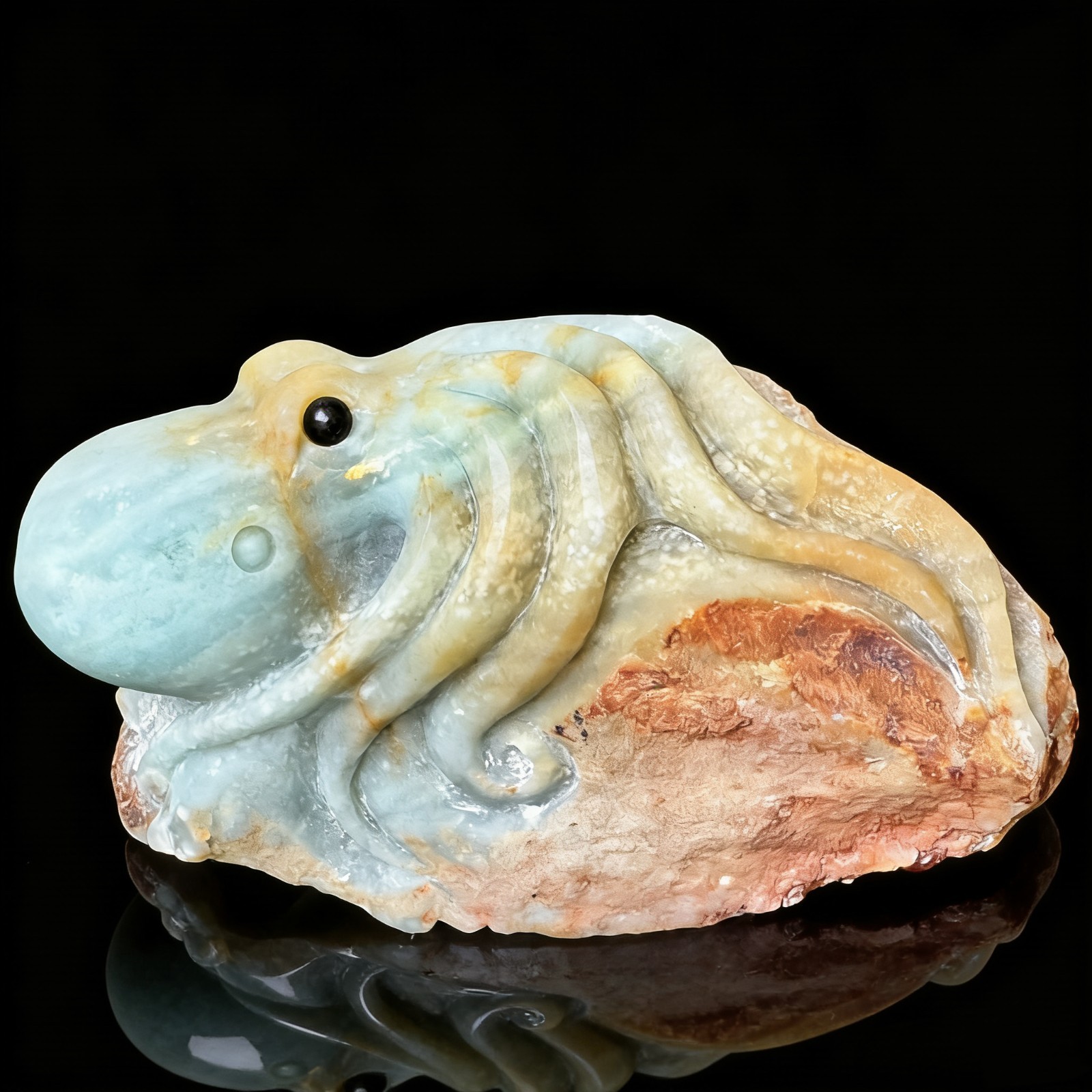 Artisan Carved Amazonite Octopus with Natural Color Variations for Collectors