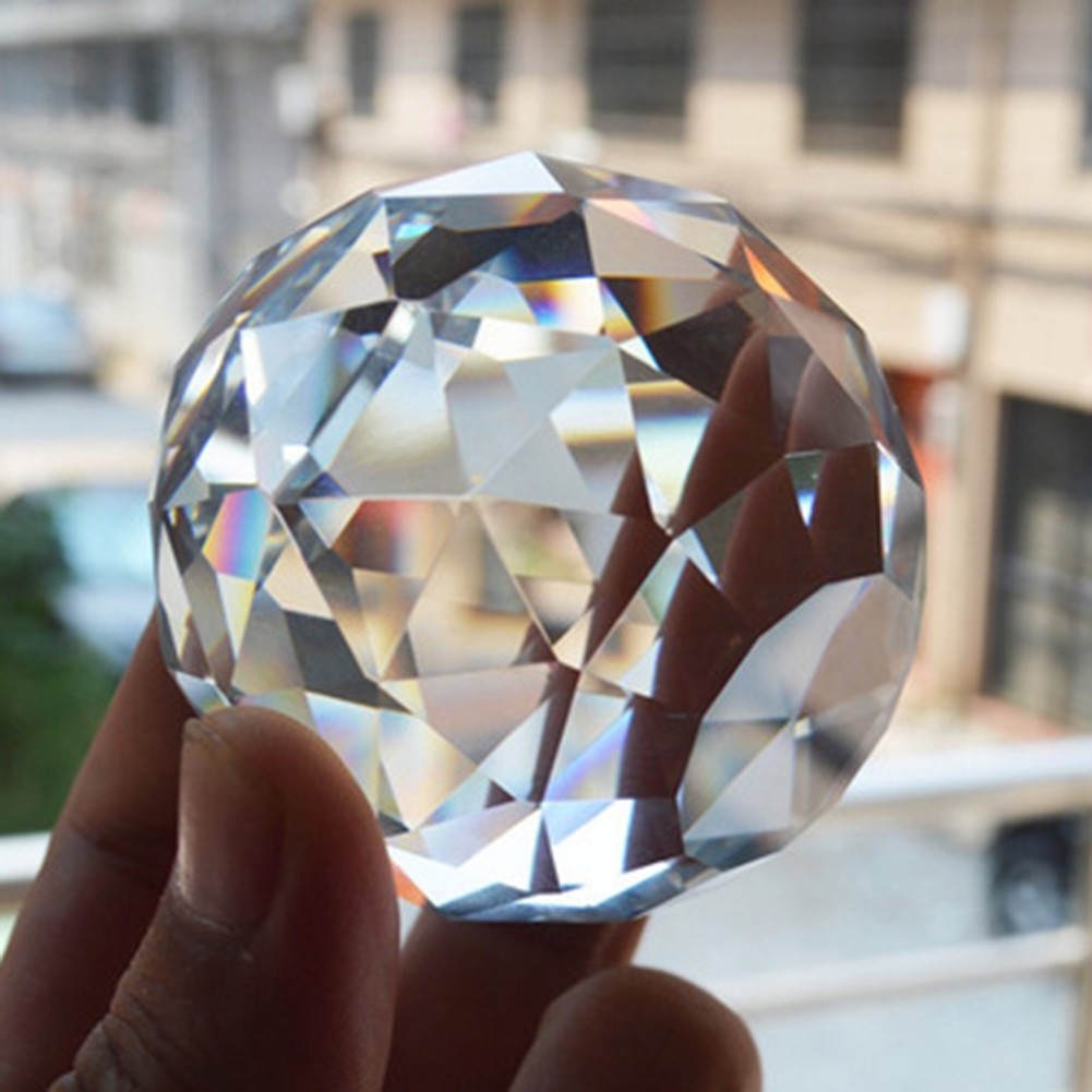 Clear Crystal Sphere 60mm Faceted Gazing Ball Prisms Suncatcher Reiki Home Decor
