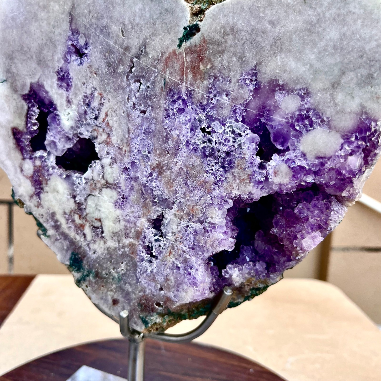 9.53LB Natural purple pink crystal raw ore hand carved heart-shaped healing