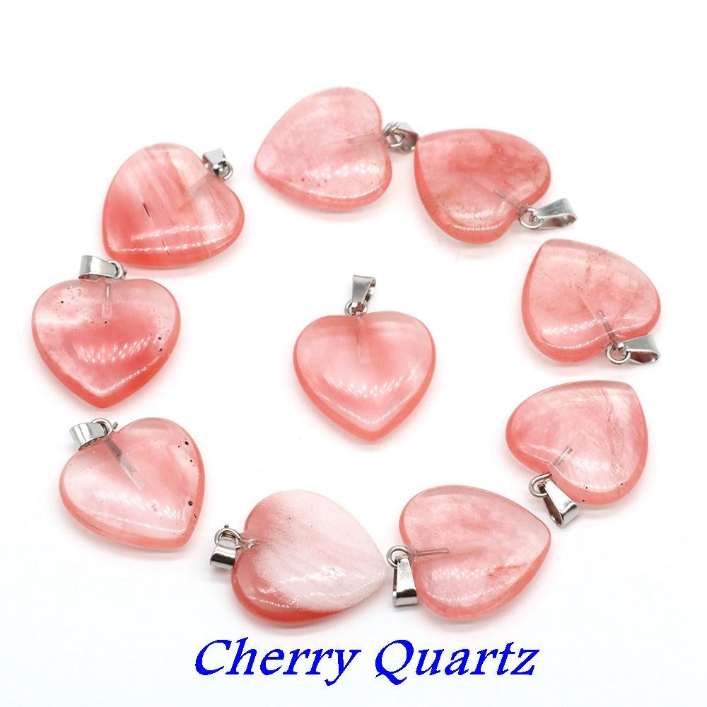 Wholesale 10pcs Assorted Nature Stone Heart Charms Pendants for Jewelry 20mm