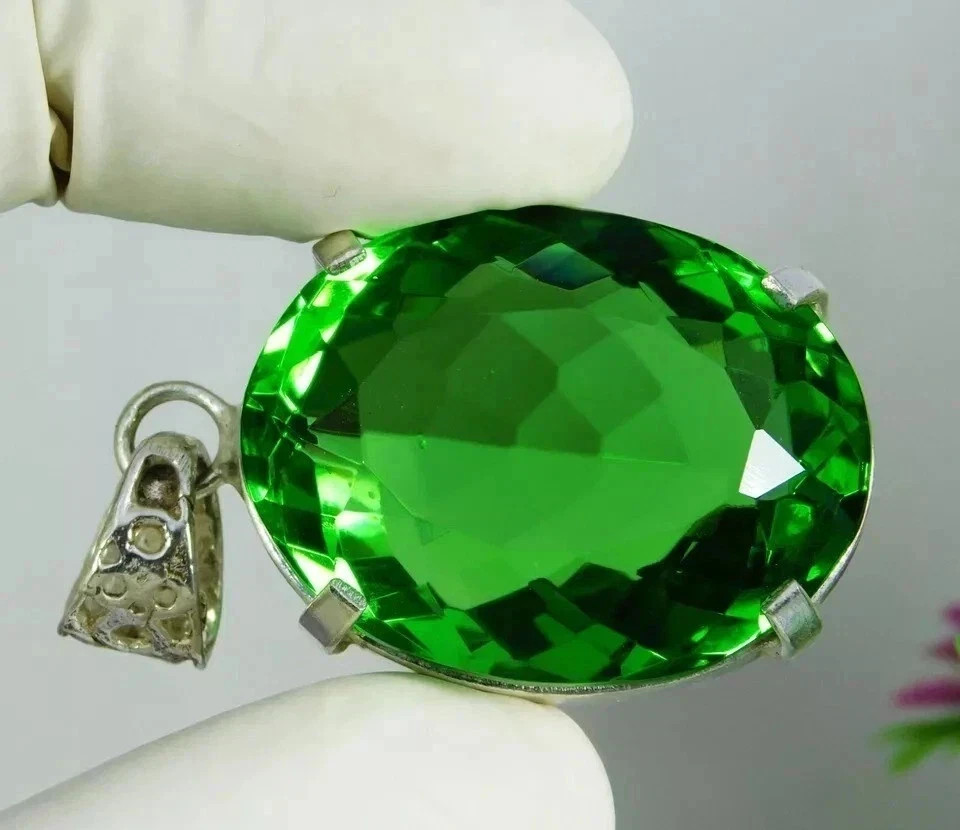 76Ct Green Peridot Oval Shape 925 Solid Silver IGL Loose Gemstone Pendant 6YNT