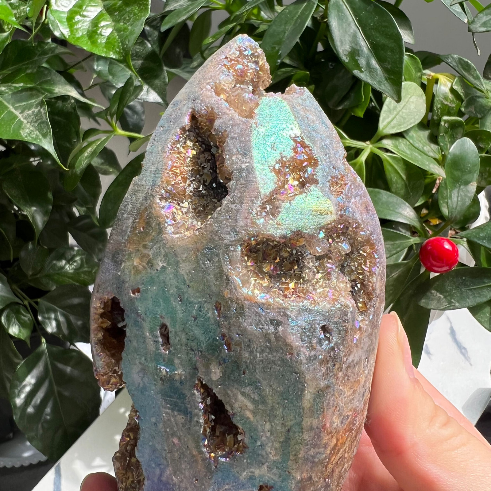 663g Sphalerite Geode Freeform Point Titanium Angel Aura Quartz Mineral Specimen