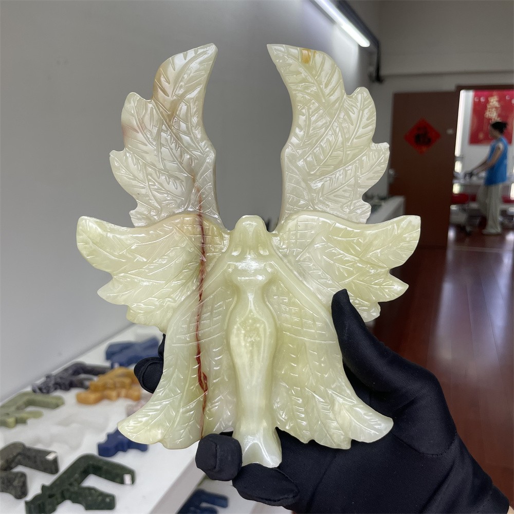 2LB 8.2″ Natural Afghan Jade Six-winged Angel Carved Crystal Quartz Decor