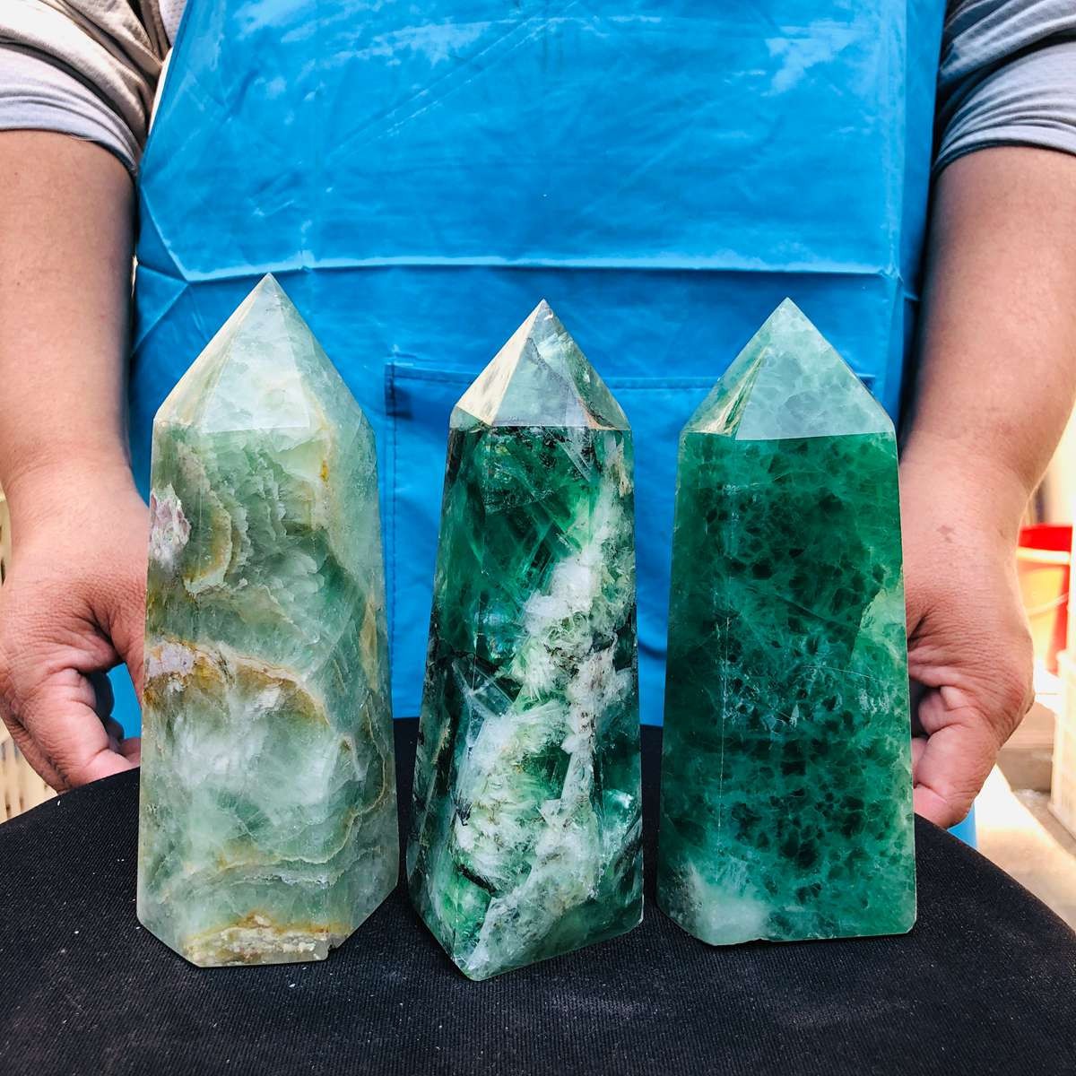 5.25LB 3pc Natural fluorite quartz obelisk crystal tower point healing decor