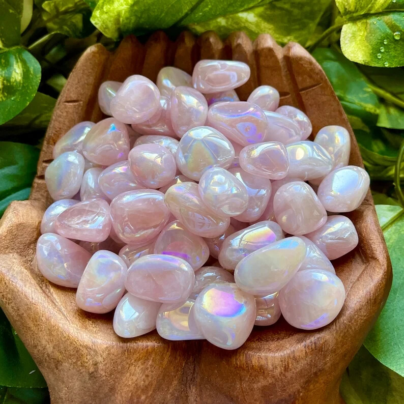 3pcs Aura Rose Quartz Tumbled Crystal Stones High Quality Natural Crystal