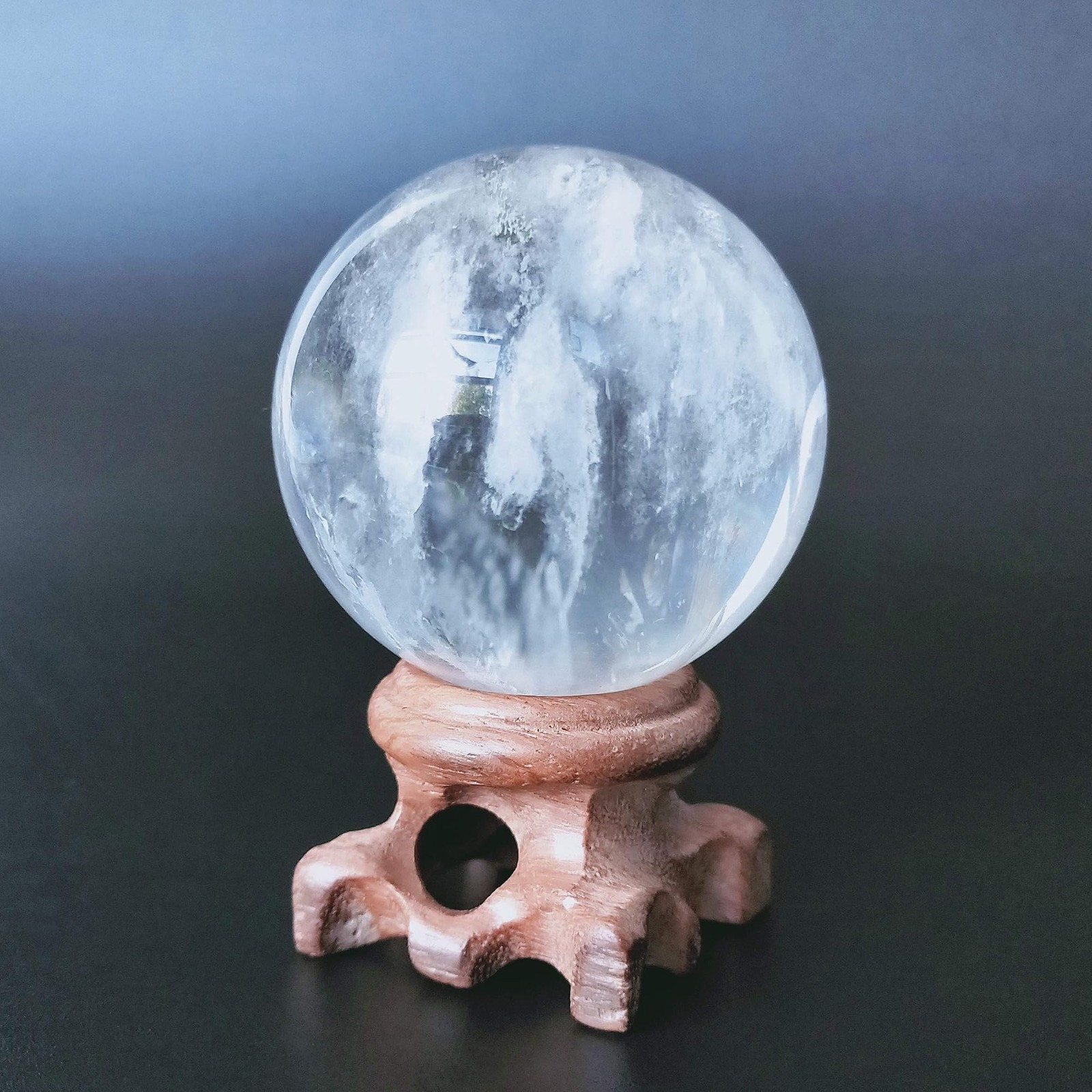 Polar Jade Clear Quartz Crystal Ball with Stand 45mm/1.8” for Crystal Healing…