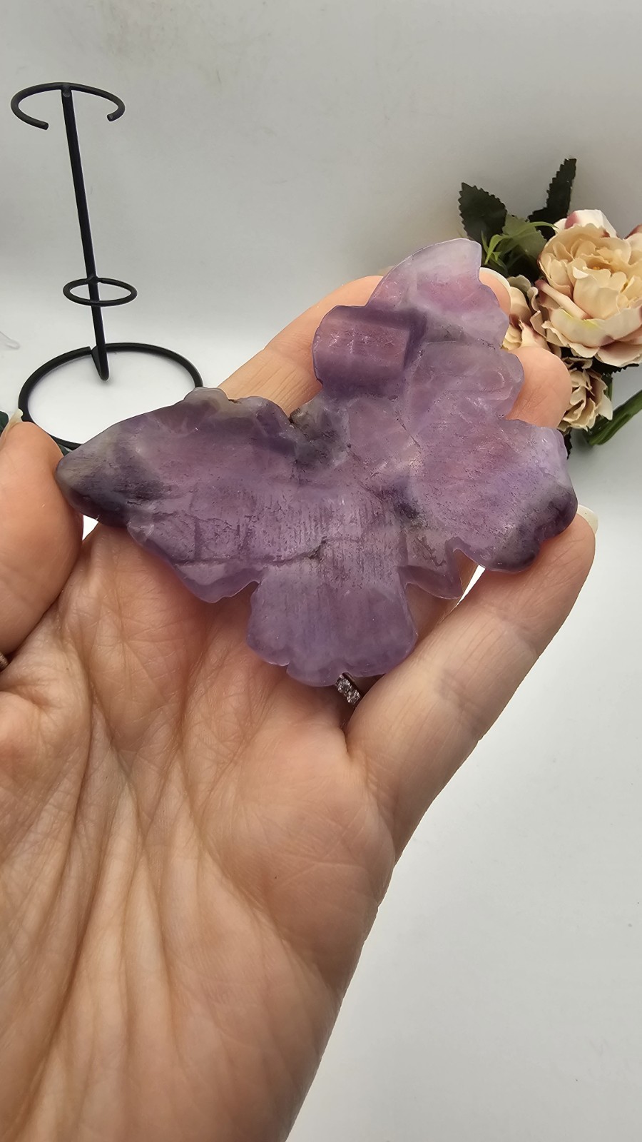 purple fluorite crystal Butterfly Carving 7.8 x5cm 47g