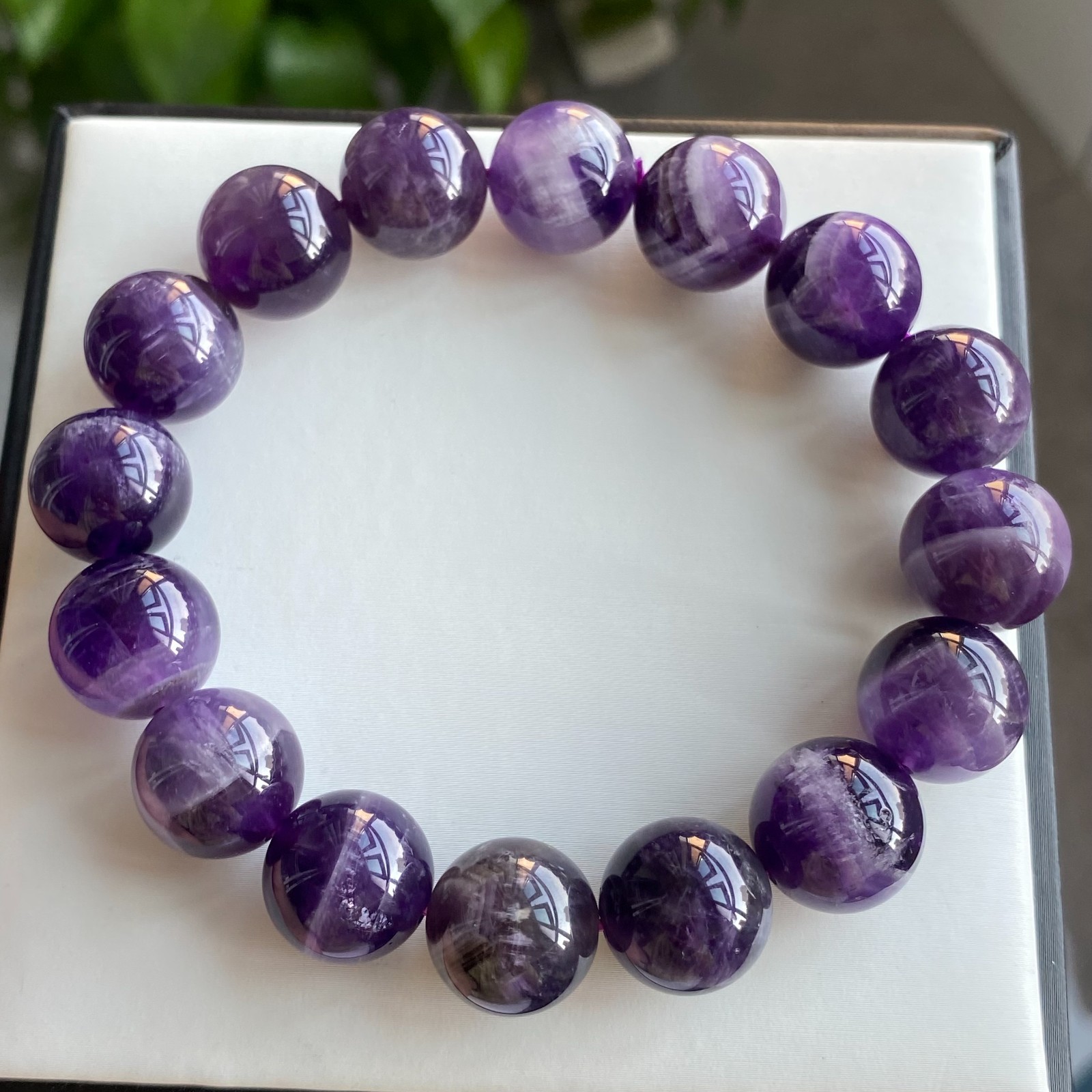 14mm Natural Rare Purple Amethyst Crystal Beads Bracelet 020