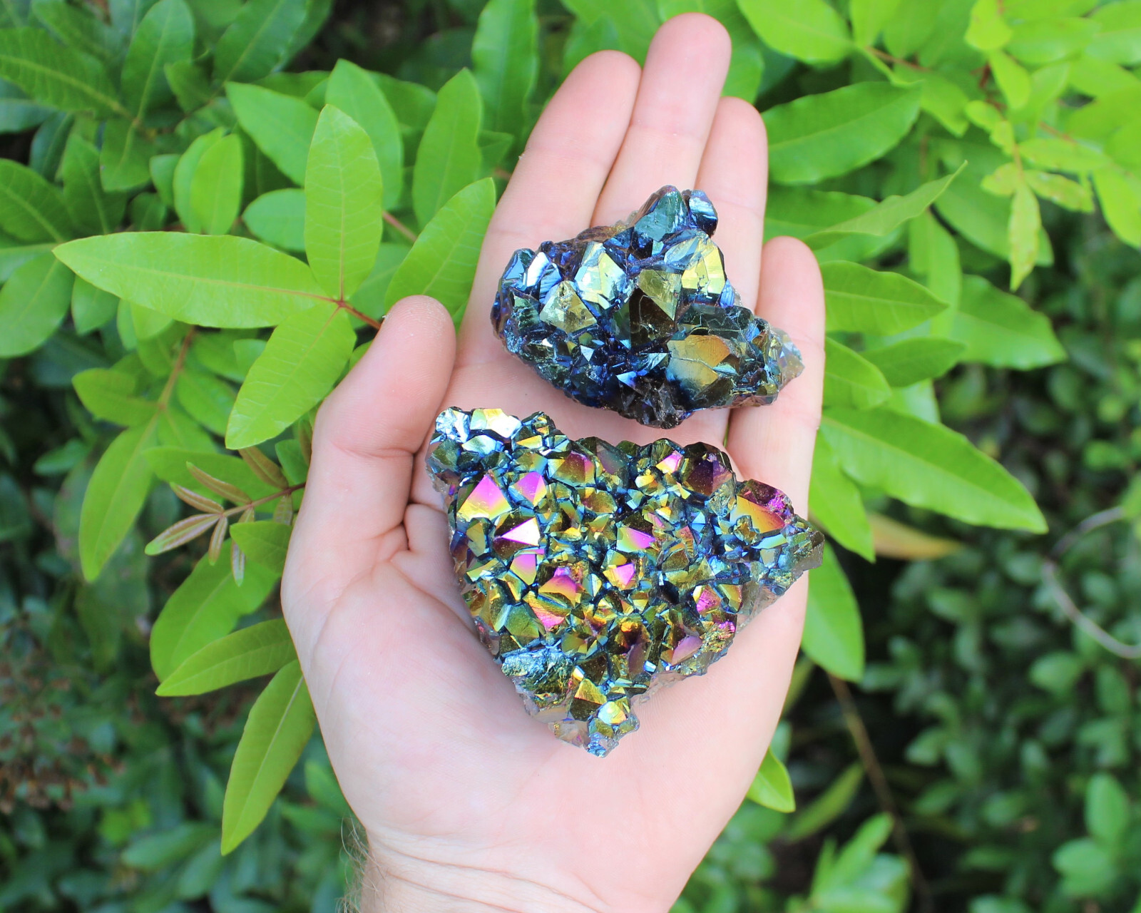 Rainbow Aura Amethyst Clusters: 5-6 Piece Box (Titanium Aura Amethyst Crystals)