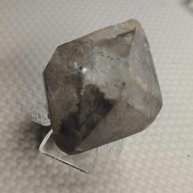 Double Terminated Bipyramid Quartz – 5cm Miniature Carbonaceous Phantom
