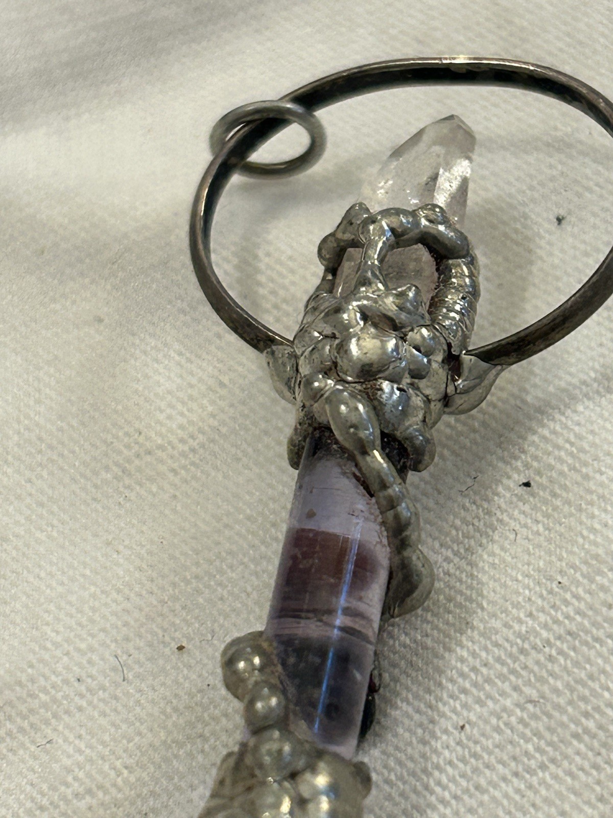 Amethyst Scepter Pendant Metalwork Spiritual Meditation Necklace Energy Cleanse