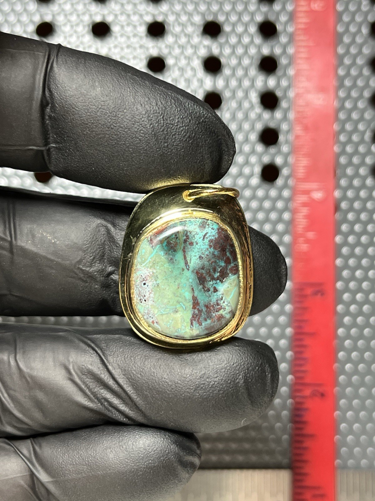 Blue Cyan Chrysocolla Set In Brass. Pendant Number 154